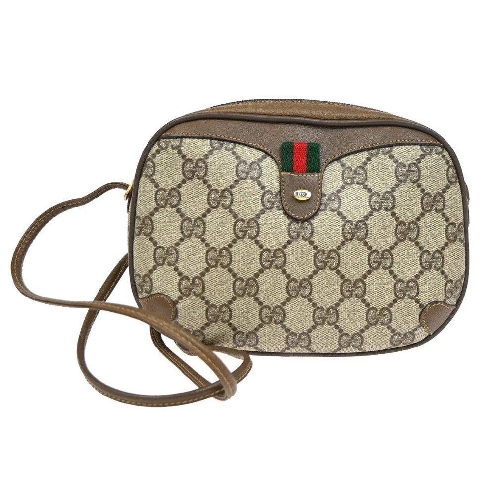 GUCCI GG Pattern Sherry Line Mini Shoulder Bag PVC Leather Beige Brown 68ZA136